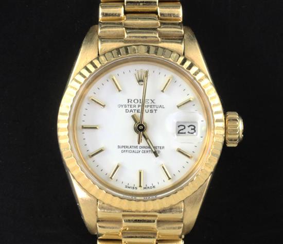 A ladys 18ct gold Rolex Oyster Perpetual Datejust wrist watch,